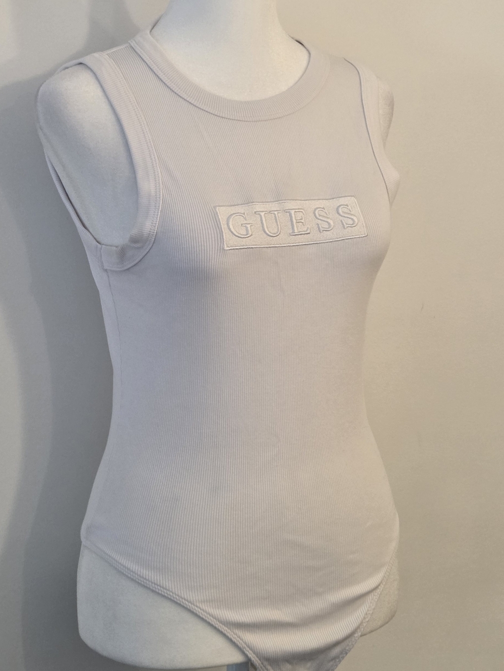 GUESS White Ribbed Logo Tank Bodysuit - Picture 2 of 4